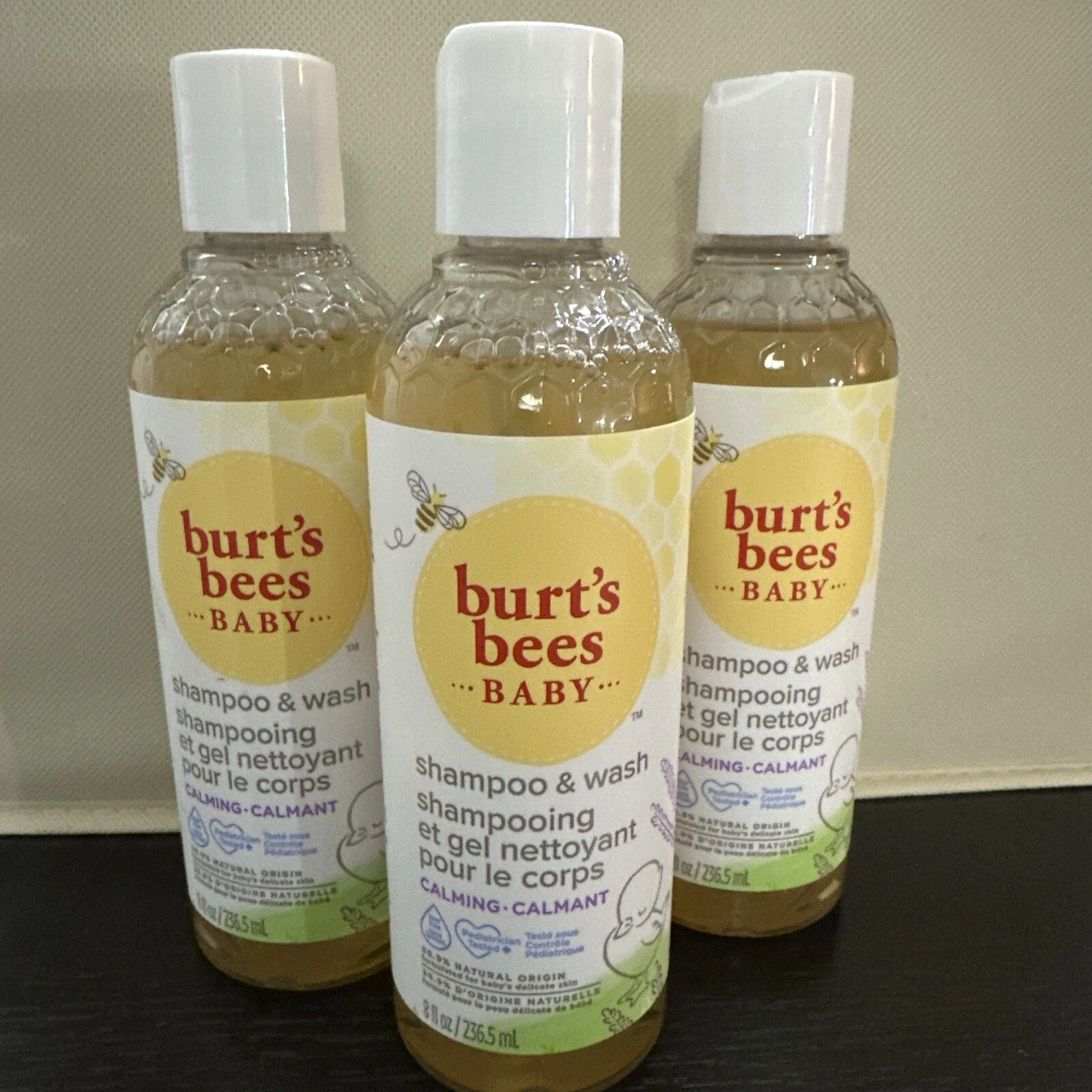 Lot of 3 Burt's Bees Lavender Baby Shampoo & Wash, Calming & Tear Free,8 fl oz.