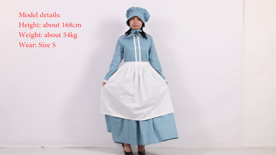 Girls Pioneer Costume Dress With Apron & Bonnet - Prairie Halloween & Historical Outfit