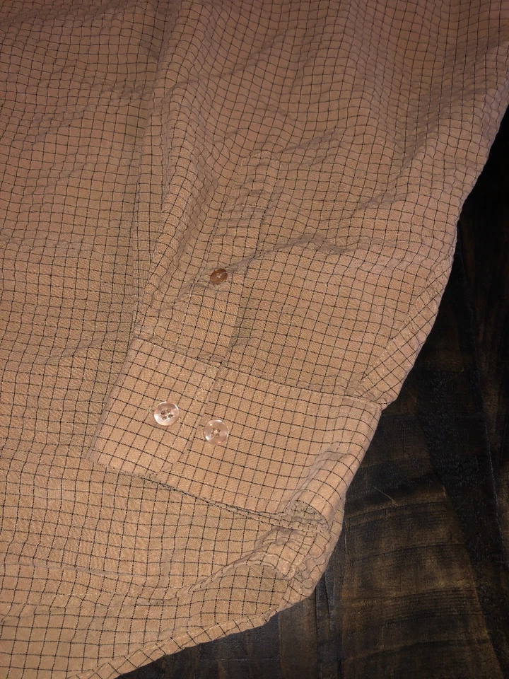 Consensus Mens Button Down Beige Plaid Long Sleeve 2XL XXL - Image 2 of 4