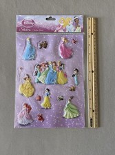 Disney Princess 3D Stickers, Sheet Is 10  X 7 1/2   Has 15 Raised Stickers, New