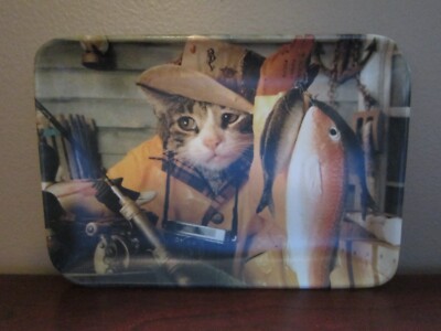 FISHERMAN KITTY CAT VINTAGE MONZA ITALY MELAMINE SOAP DISH TRAY ART-255 FISHING