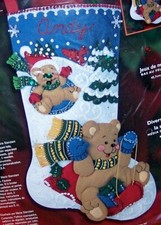 Bucilla "FUN IN THE SNOW" Bears Felt Christmas Stocking Kit-OOP New 18"Snowboard