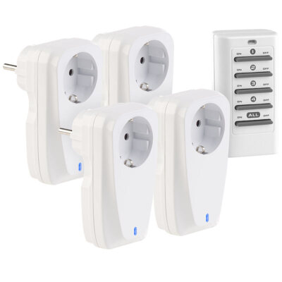 revolt 4er-Set Funksteckdosen mit Fernbedienung, bis 16 A, 3.680 Watt
