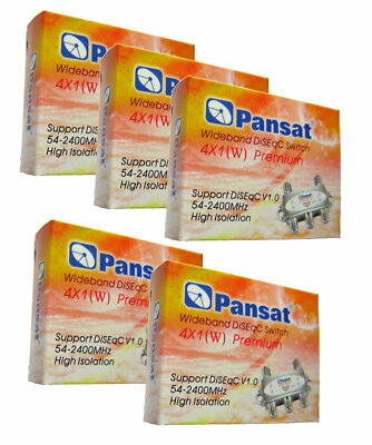 Lot of 5 Pansat Wideband 4x1 DiSEqC 1.0 Model 4x1W Premium Satellite Switch FTA
