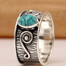 Solid 925 Sterling Silver Wide Band Ring Turquoise Handmade Jewelry For Women s