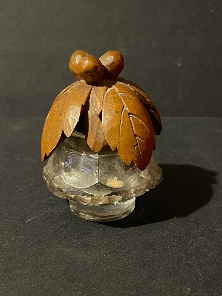 A 19th-century carved wood and glass inkwell — a beautiful desk object that doubles as functional antique sculpture.