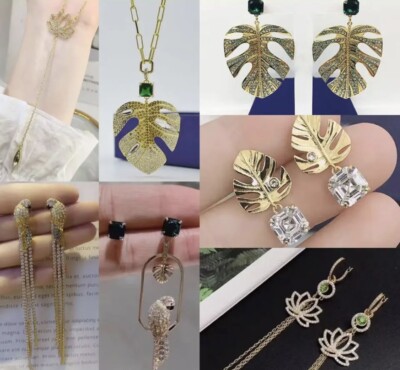 Schwan Tropical Leaf Papagei Lotus Natur Dschungel Grün Gold Schmuck Exquisit