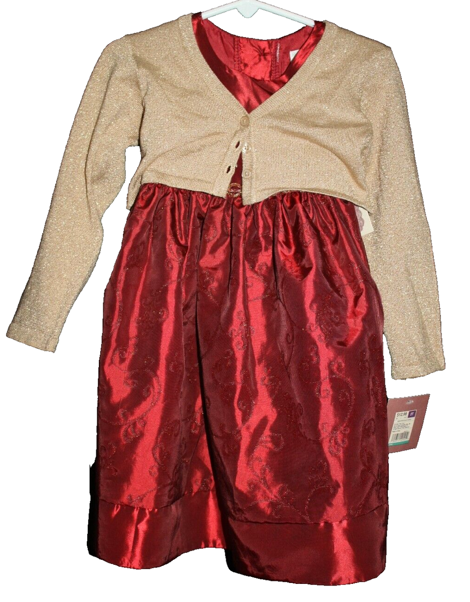Perfectly Dressed Burgundy & Gold Dress W/ Cardigan Sweater Size 24 Months  NEW | eBay