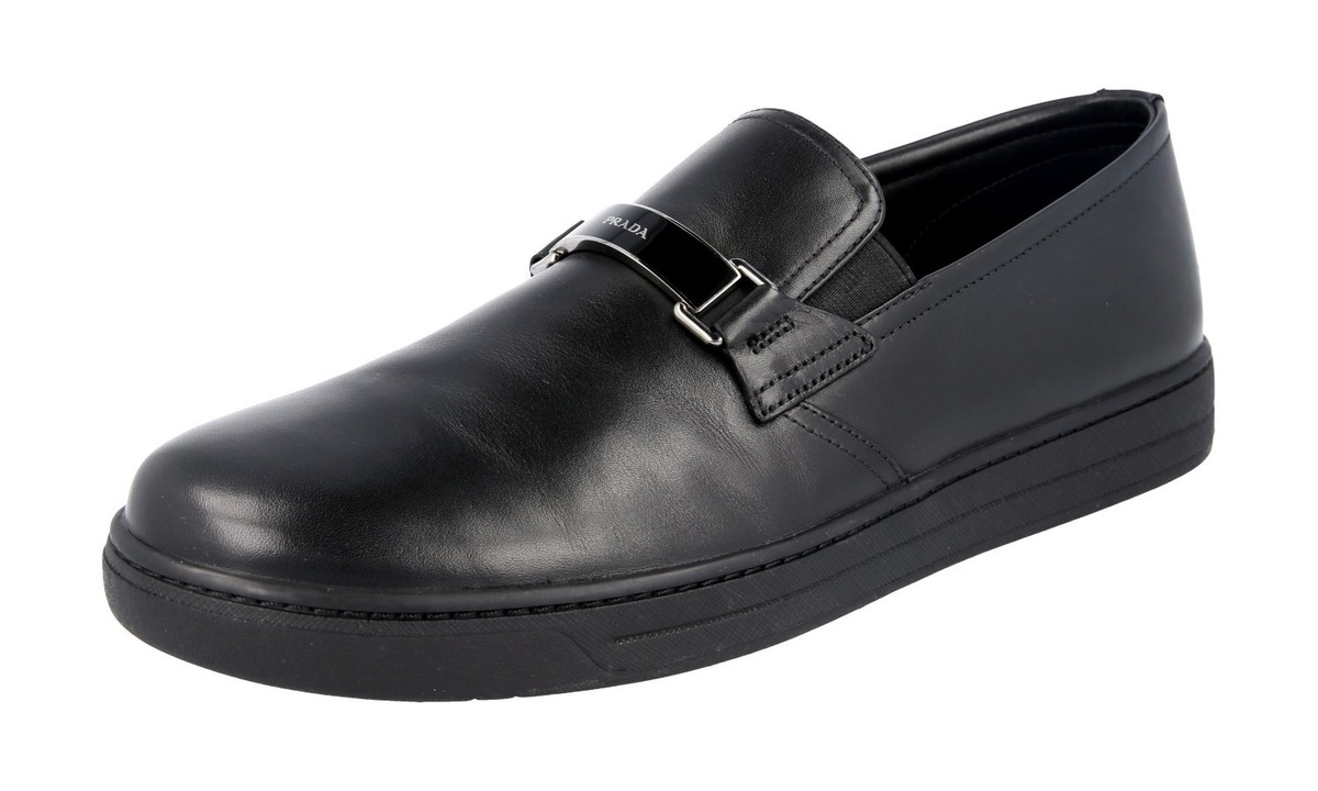 LUXURY PRADA SLIP-ON SNEAKERS SHOES 4D2906 BLACK BUCKLE US