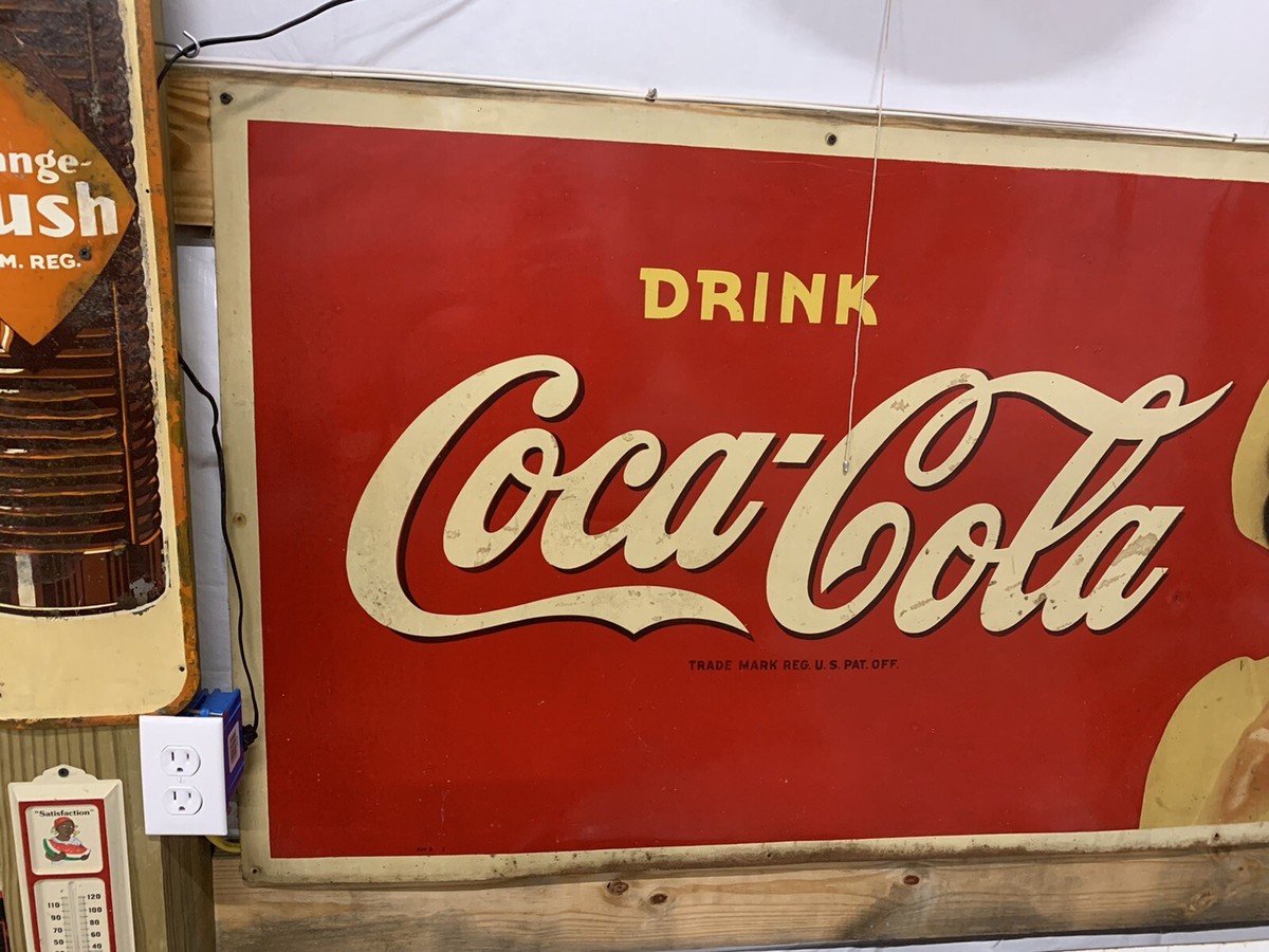 Vintage RARE Size Coca-Cola Metal Sign 1930's GAS OIL SODA COLA 67