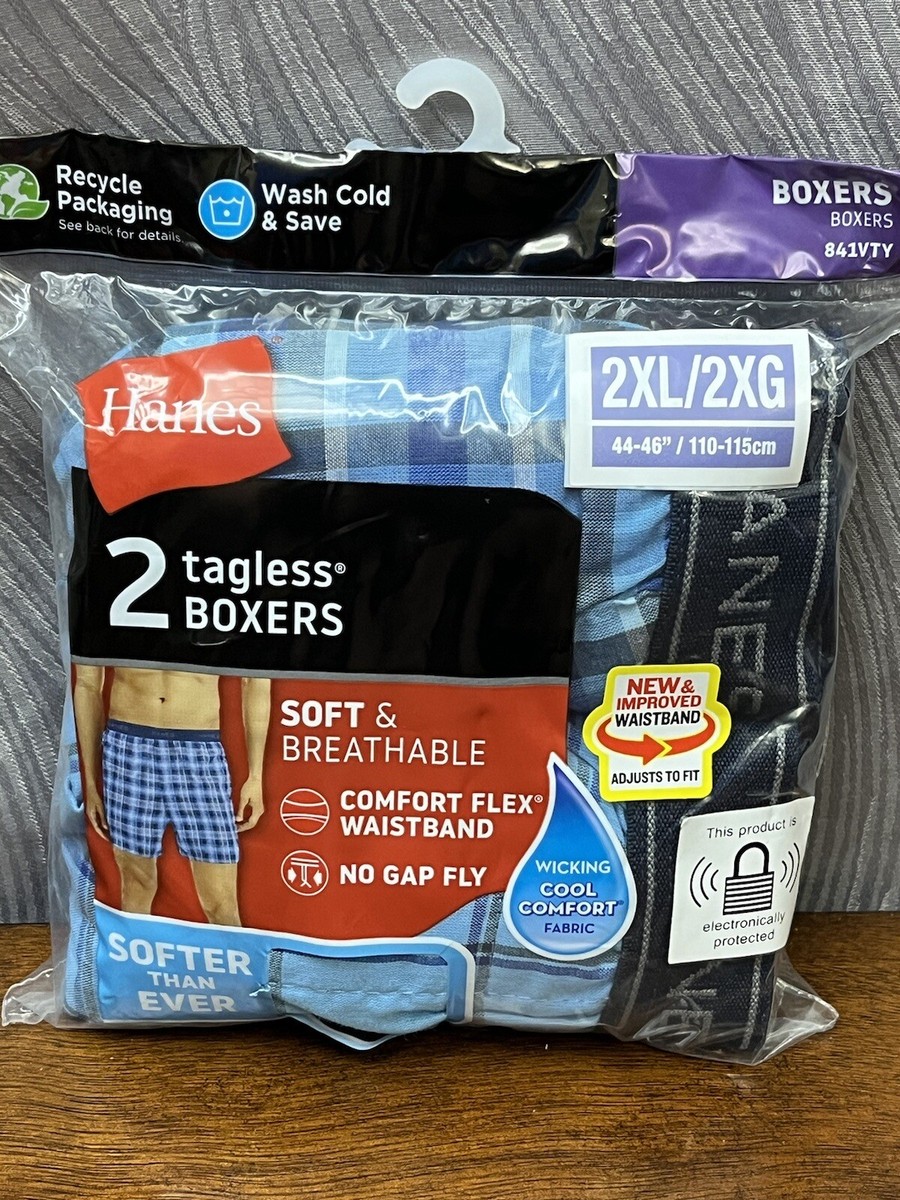 Hanes 2XL Men's 2-Pack Tagless Best Fit Boxers 44-46 New (F)