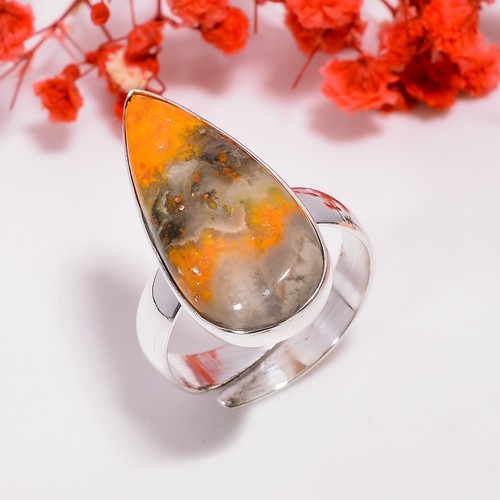 Bague Bourdon Naturelle Plaquée Argent 925 - Faite Main, Pierre Unique, Lot De Bagues Pour Femme