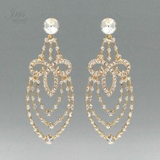 Women Gold Plated Clear Crystal Rhinestone Chandelier Drop Dangle Earrings 2589