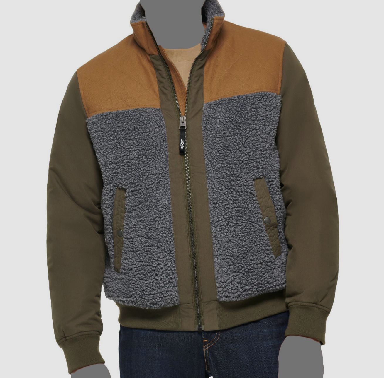 Levi's Men's Gray Green Mixed Media Sherpa Bomber Jacket Coat Size L