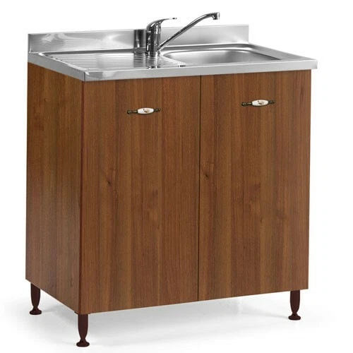 Mobile cucina noce con sottolavello scolapiatti miscelatore e lavello acciaio - Immagine 2 di 4