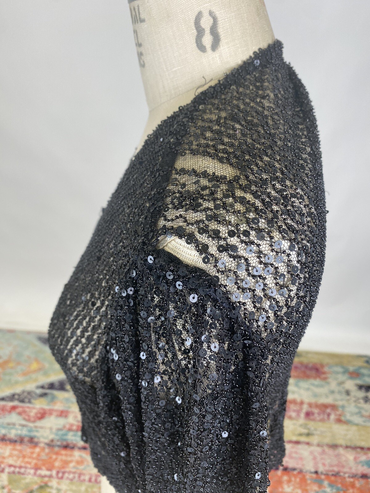 1930s Vintage Antique Black Mesh Sequins and Seed… - image 7