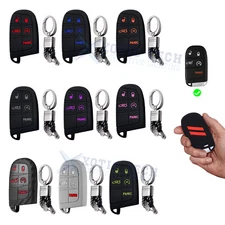 Silicone Remote Key Fob Shell Cover w/Keychain For Jeep Chrysler Dodge 2014-up