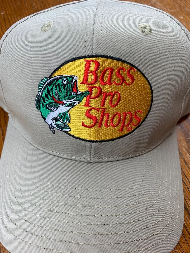 De colección Años 90 Bass Pro Shops Beige Snapback Sombrero Bordado Peces Pesca Exterior Río Foto 2 de 4