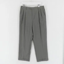 Zanella Bennett Wool Gray Green Check Pleated Cuffed High Rise Dress Pants 33/29