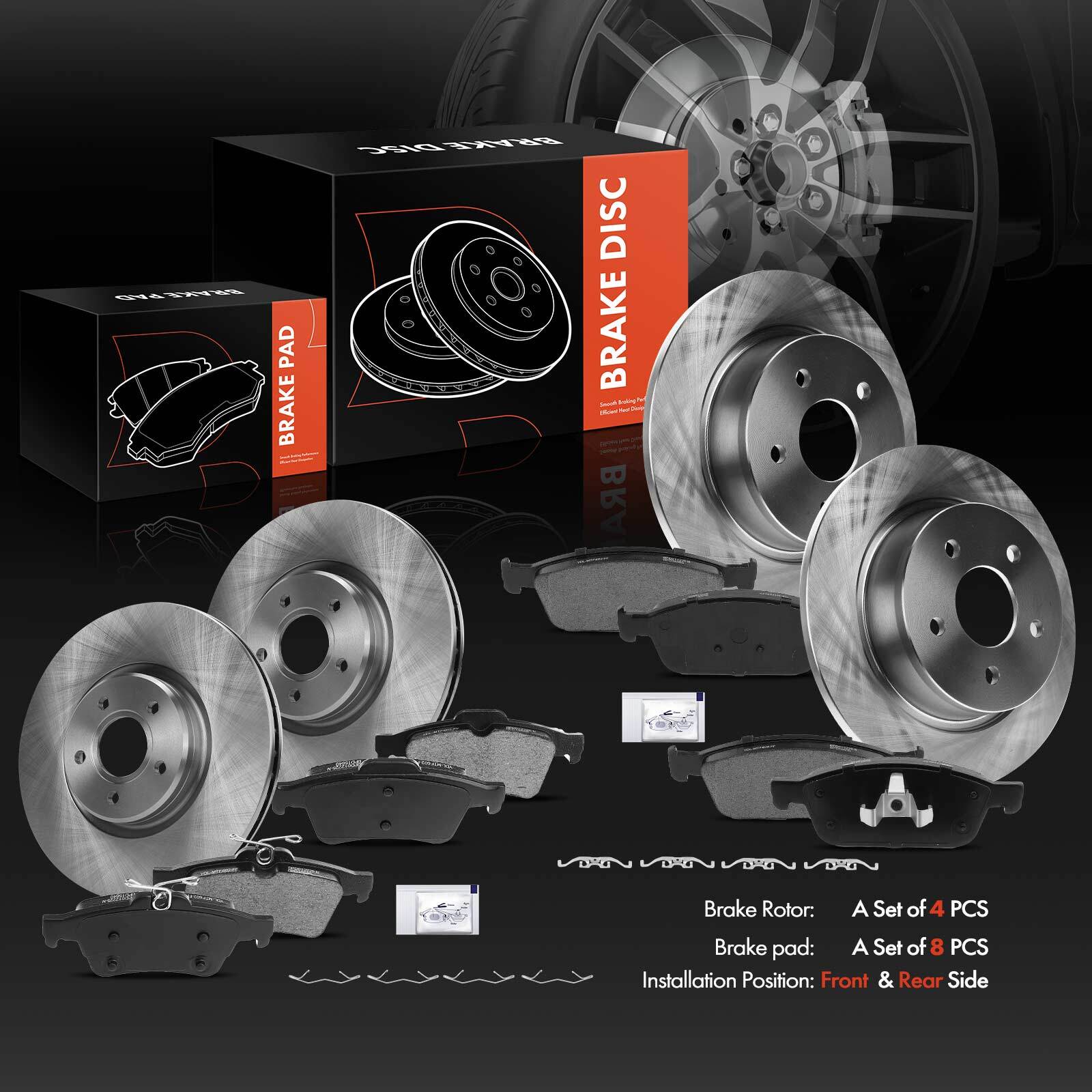 12Pcs Front & Rear Side Disc Rotors & Ceramic Brake Pads for Ford