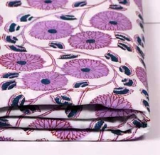 Indian 100% Cotton Hand Block Natural Sanganeri Floral Print Fabric 25 Yard
