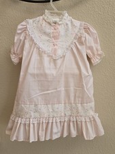 Vintage Sears Pink Eyelet Lace Girls Toddler Dress Size 6 Cottage Victorian Neck