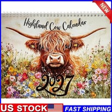 Highland Cow Calendar 2027, Watercolour Cows Monthly Planner Scottish Wall Decor