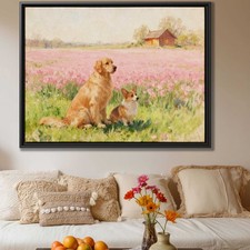 Floral Still Life Oil Painting Dog Art Golden Retriever Corgi Canvas Print Decor