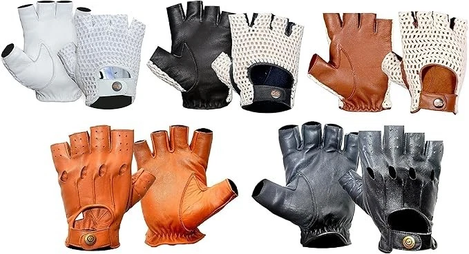 Gants Mitaine de Conduite en Cuir Noir en Crochet de Coton Blanc Pour Hommes Sty - Photo 1/1