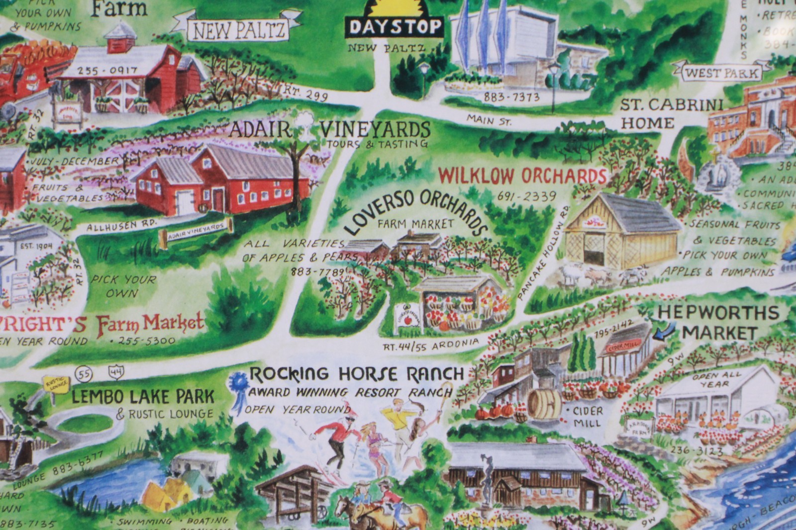 Hudson River Valley NY Customed Framed Playful Pictorial Map Print 34"H x 28"W