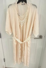 Vintage Carole Hochman Peignoir Set Robe  Slip Nightgown 100 Silk Pink PETITE