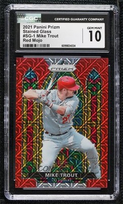 2021 Panini Prizm Stained Glass Red Mojo 86/149 Mike Trout CGC 10 Gem Mint qf4