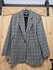 Women's Sag Harbor Blue, Cream  Grey Blazer Jacket, Size 12 WOOL BLEND