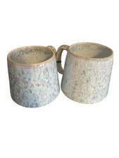Pair of Baccala Handmade Stoneware Mug White Blue 16oz Speckled Glaze Portugal 