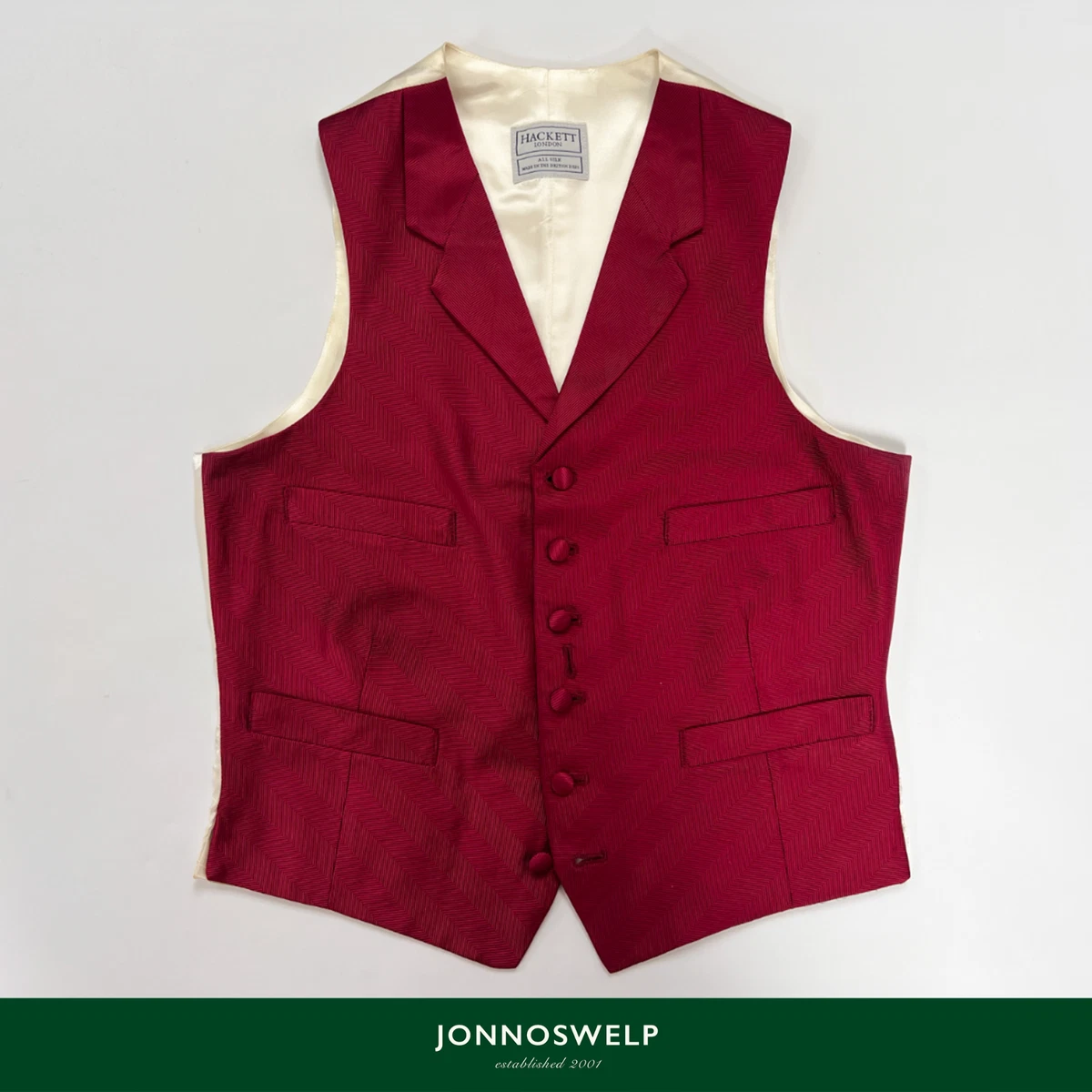 Hackett Waistcoat 100% Silk Herringbone Pattern Magenta Morning Suit Size 38”