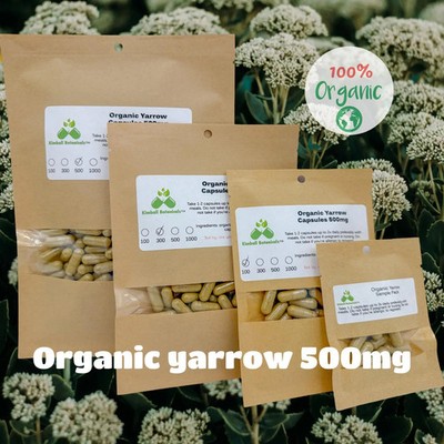 Organic Yarrow (achillea millefolium) 500mg vegetarian or pullulan capsules,