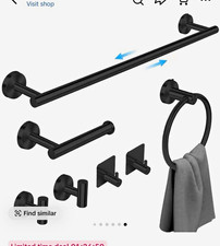 7-Piece Stainless Steel Bathroom Hardware Set Black Wall Mounted 24 in Towel Bar