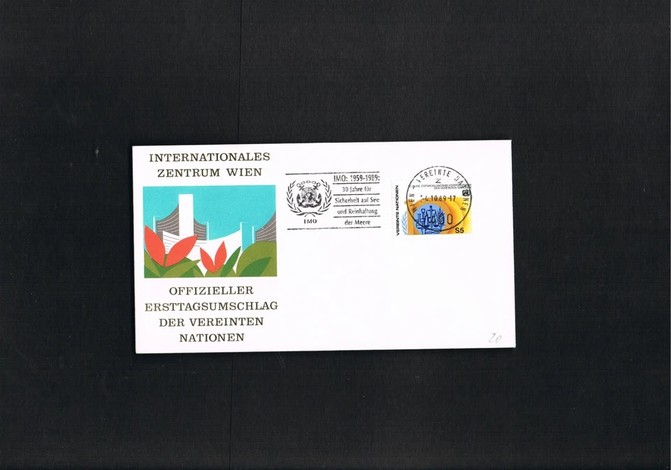 UNO-Wien - Beleg mit Slogenstempel "30 J. IMO " Ersttag 4.10.89, sehr selten !!! - Bild 1 von 1