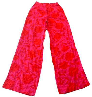 Kate Spade Pink/Red Floral High Rise Wide Leg Linen Women XS Pants