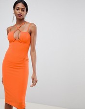 ASOS DESIGN Strappy Underwire Bodycon Midi Dress - Orange / US 8