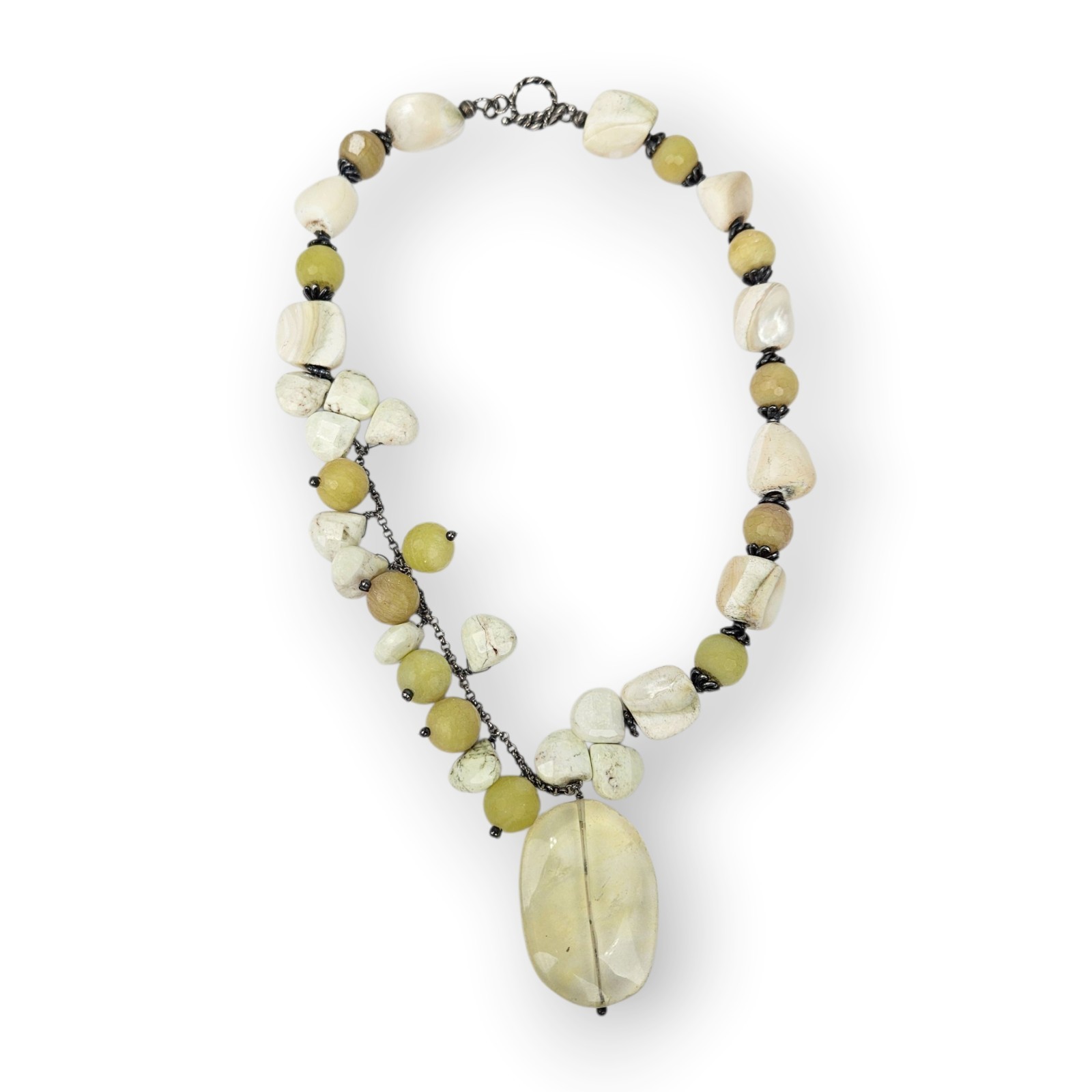 Asymmetrical Stone Beaded Chain Statement Necklac… - image 5