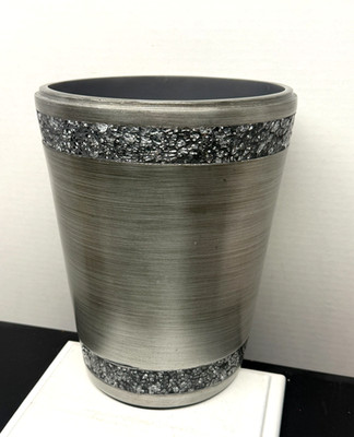 India Ink Omni Waste Basket 8'' x 10'' Pewter Rhinestones Silver Gray