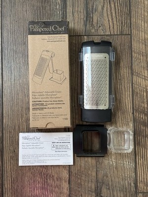 Pampered Chef STYLE #1105 MICROPLANE Adjustable-Handle  Fine Grater, Food Holder