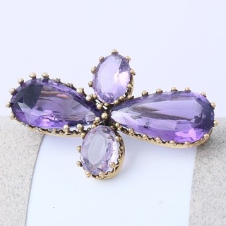 Antique Early Victorian Natural 14k Gold Amethyst Brooch Pin Pendant