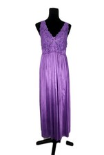 Vintage Shadowline Purple Lace Bodice Nylon Nightgown Women  s Large 31737