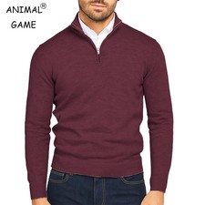Autumn Mens Quarter Zip Pullover Sweater Lightweight Mock Neck Slim Fit Pullover