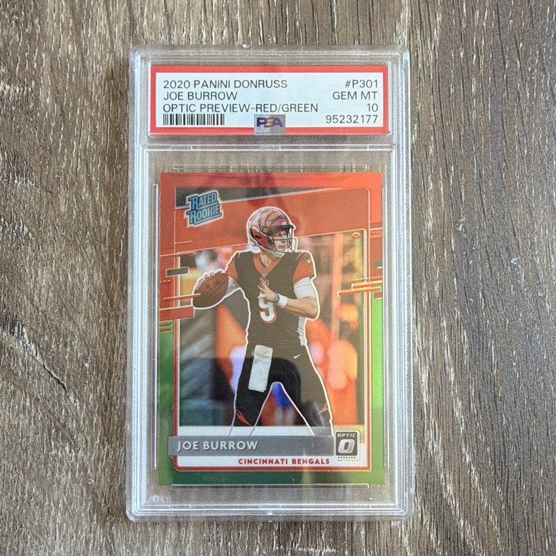 Panini 2020 Donruss Rated Rookie Joe Burrow P-301 Red/Green PSA 10