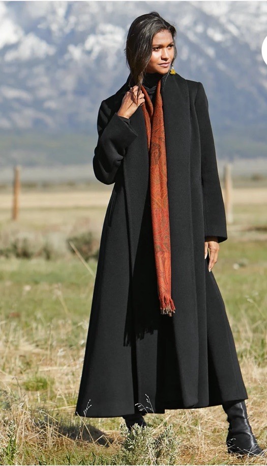 Peruvian Connection Decades Black Alpaca Wool Buttonless Shawl Long  Coa G2U