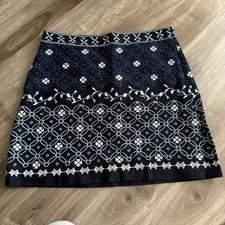 LOFT Navy Blue Embroidered Structured Skirt Size 12 Floral Cotton Blend India