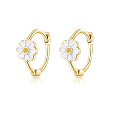 Solid 925 Sterling Silver Daisy Flower Hoop Earrings for Women Teen Girls Flower